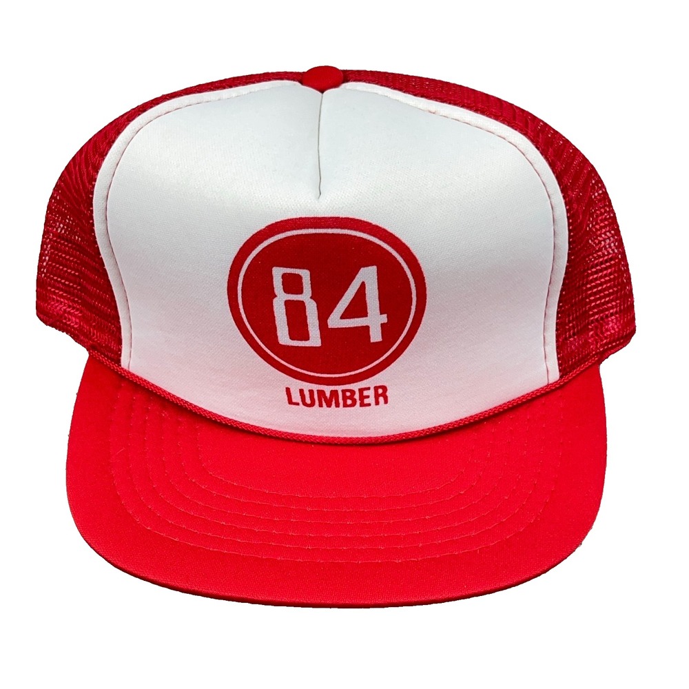 Vintage 84 Lumber Trucker Hat Cap Snapback Red White Mesh 90s Advertising Adult